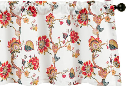 Leeva Floral Bedroom Valance Curtains, Linen Textured Valance Home Decor Rod by Leeva