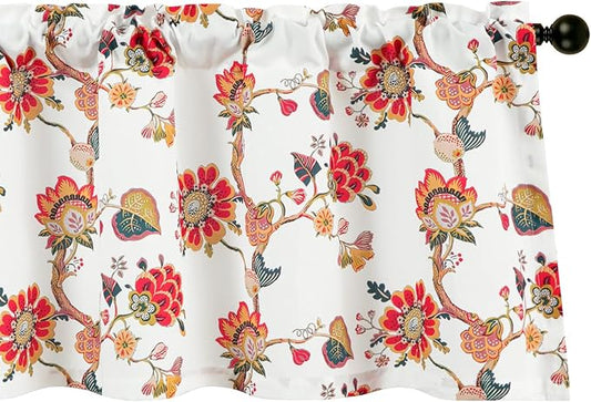 Leeva Floral Bedroom Valance Curtains, Linen Textured Valance Home Decor Rod by Leeva