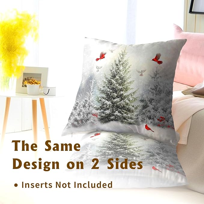 Winter Snowy Pine Tree Throw Pillow Covers 16x16 inch Set of 2 Xmas Red - Image 5
