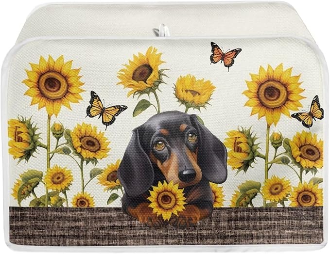 Sunflower Butterfly Printed 2 Slice Kitchen Machine Covers, Dachshund Print by Baxinh