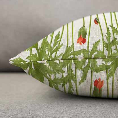 TKS MITLAN Red Poppy Pillow Covers 18 x 18 Inch Spring Flowers Rustic Linen - Image 6
