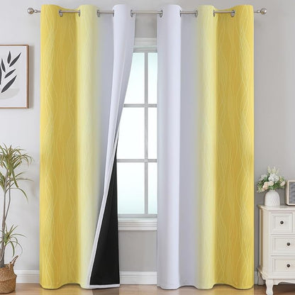 Estelar Textiler Yellow and Greyish White Gradient Room Darkening Blackout by ESTELARTEXTILER