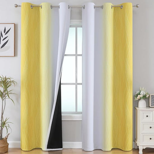 Estelar Textiler Yellow and Greyish White Gradient Room Darkening Blackout by ESTELARTEXTILER