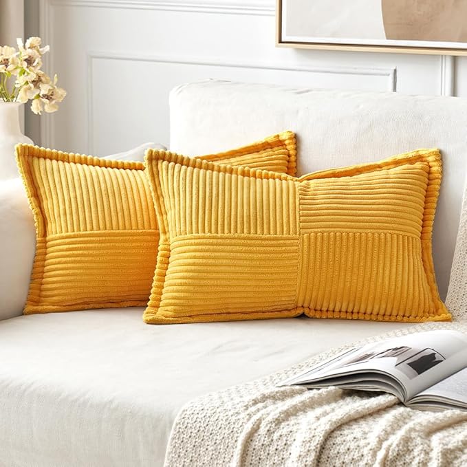 MIULEE Golden Yellow Corduroy Lumbar Pillow Covers 12x20 Inch 12x20 Inch by MIULEE