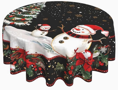 Christmas Snowman Round Tablecloth 60 Inch, Christmas Tree Decorations Round by GJLNTRF