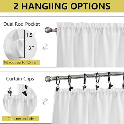White Kitchen Curtains 36 Inch Length 2 Panels, Light Filtering Farmhouse Faux - Image 4