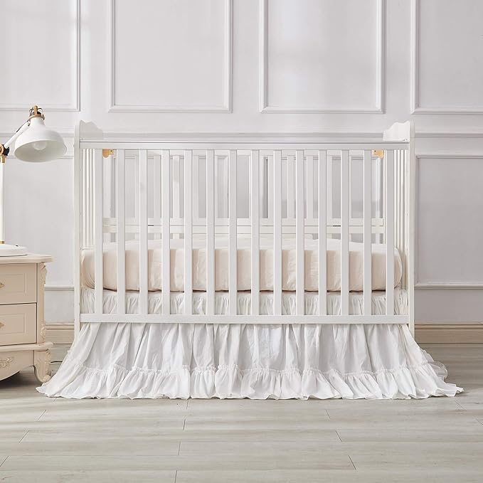 Brandream Crib Bed Skirt for Baby Girls Boys White Boho Bohemian Solid Cotton - Image 5