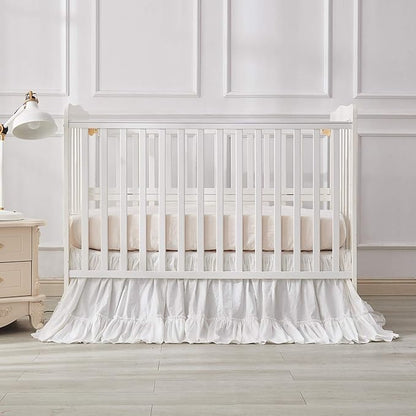 Brandream Crib Bed Skirt for Baby Girls Boys White Boho Bohemian Solid Cotton - Image 5