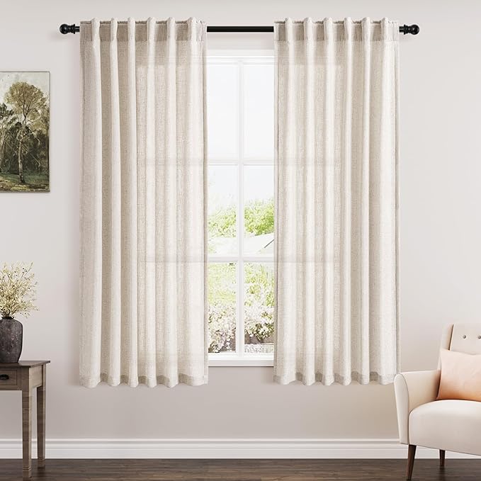 Beige Linen Curtains 63 Inches Long by Nanspring