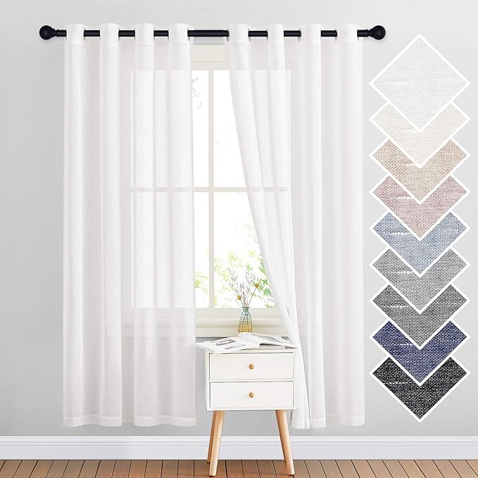 NICETOWN White Sheer Linen Curtains Flax Texture - Image 2