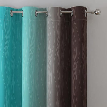 Estelar Textiler Brown and Teal Gradient Blackout Curtains - Image 4