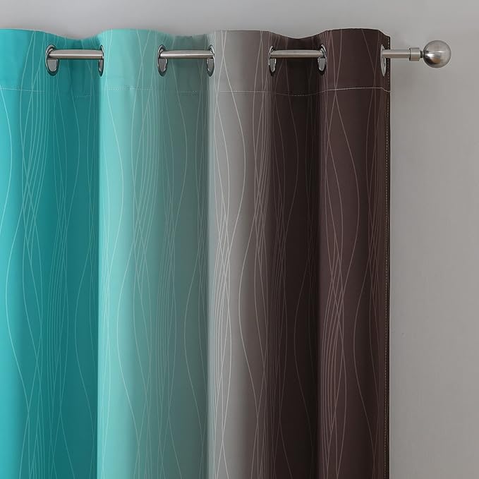 Estelar Textiler Teal and Brown Blackout Curtains 54 Inch Length, Light - Image 4