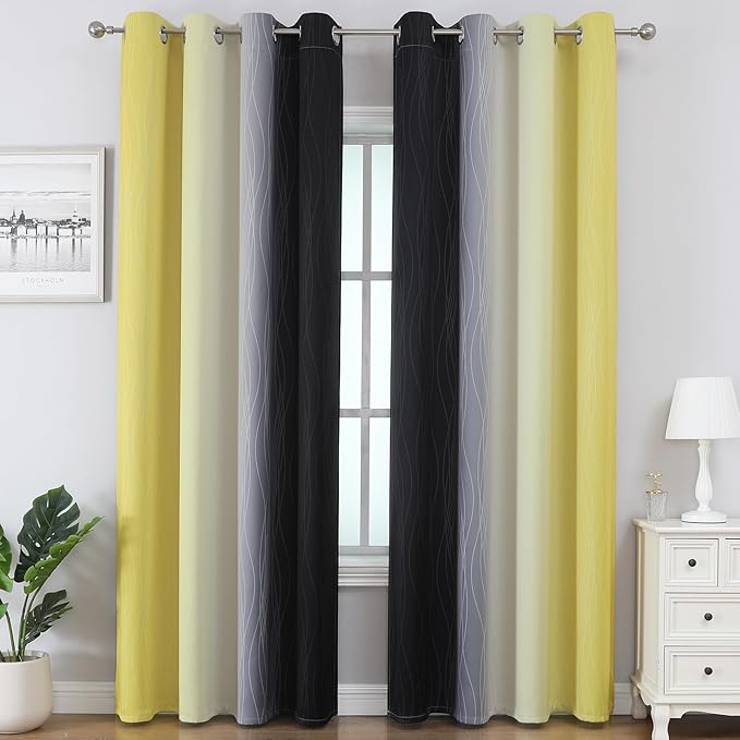 Estelar Textiler Black and Yellow Ombre Blackout Curtains - Image 2