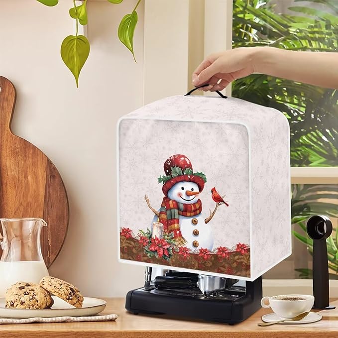 Christmas Coffee Maker Cover, Cute Snowman Cardinal Coffee Dust Protector - Image 4