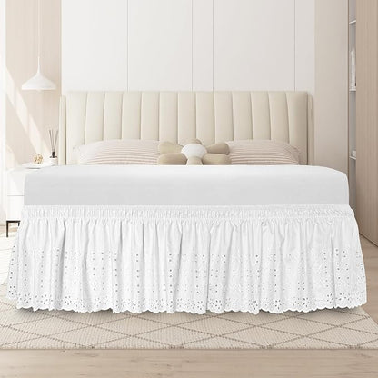Twin Bed Skirt, Wrap-Around Elastic Ruffled Eyelet Bed Skirt Twin Size Dust by ANARACHON