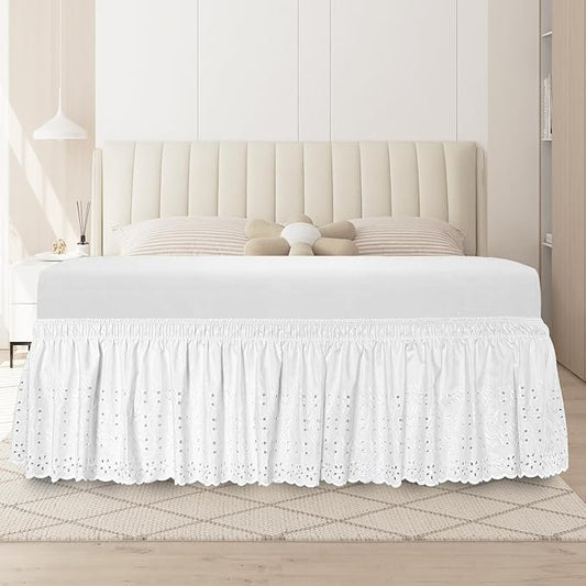 Queen Bed Skirt, Wrap-Around Elastic Ruffled Eyelet Bed Skirt Queen Size Dust by ANARACHON