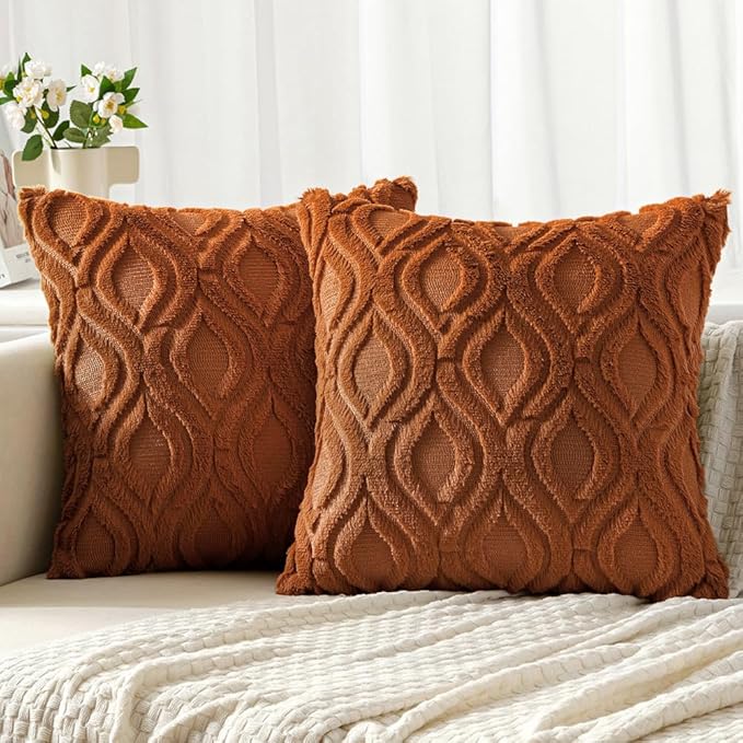 MIULEE Burnt Orange Fall Throw Pillow Covers 20x20 Inch, Soft Plush Faux Wool by MIULEE