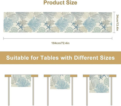 Blue Teal Coral Table Runners, Summer Beach Starfish Coastal Coffee Table - Image 7