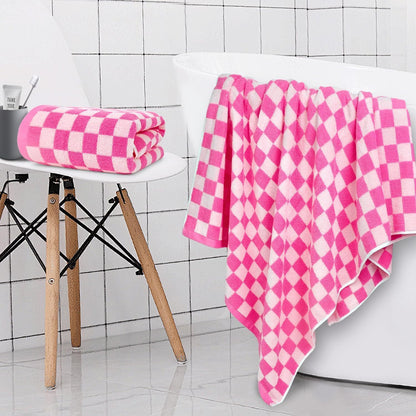 jacquotha hot-pink checkered cotton bath towels set of, close-up detail