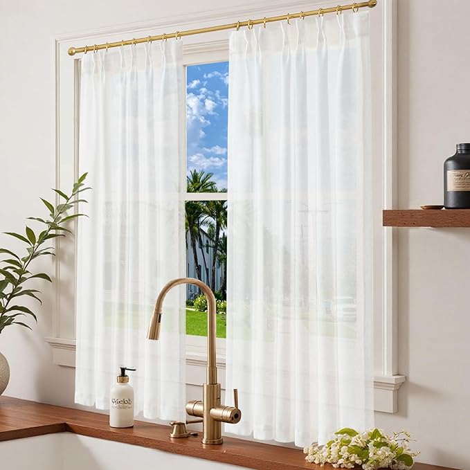 jinchan Pinch Pleated Linen Blend Curtains 63 Inch 2 Panels Light Filtering - Image 2