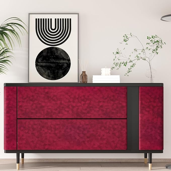 Red Velvet Drawer Liner 15.7"x118" Self Adhesive Burgundy Velvet Fabric - Image 5