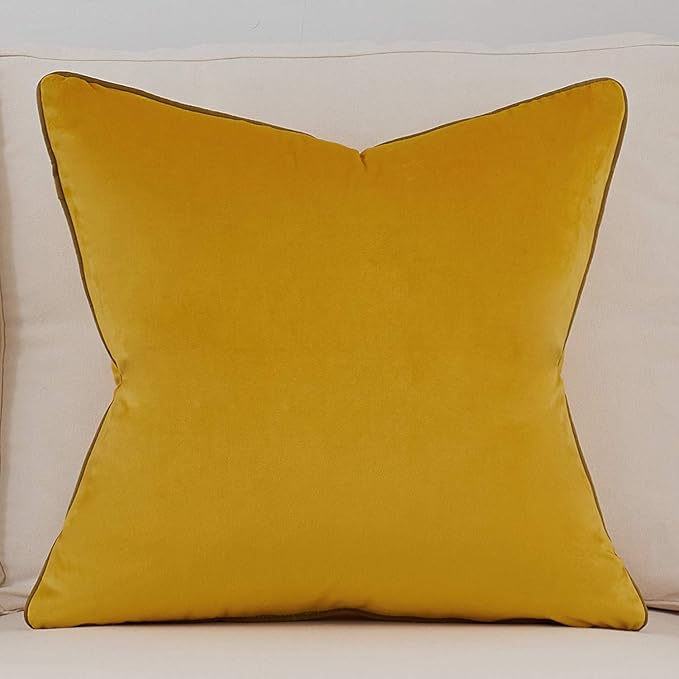Avigers 20 x 20 Inch Yellow Gold Leather Striped Lines Velvet Cushion Case - Image 2
