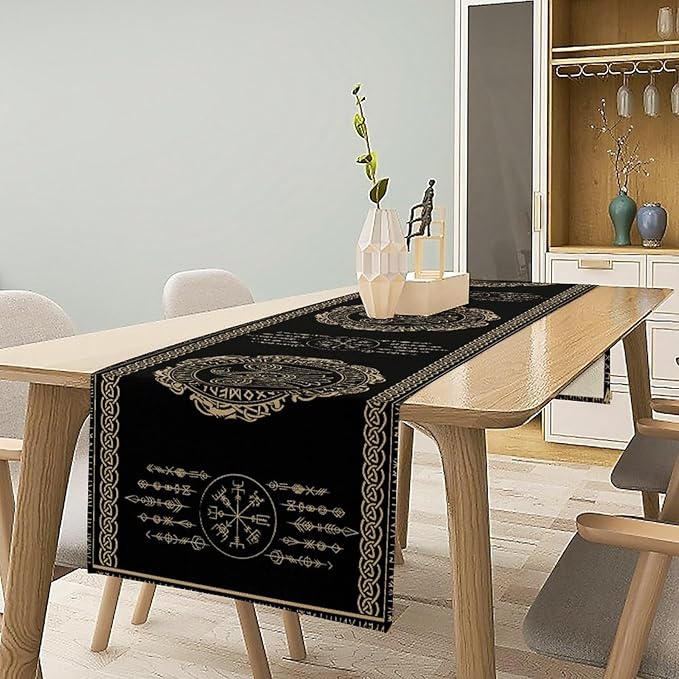 Nordic Vikings Table Runner, Viking Raven Rune Mythology Aesthetic Table Runner - Image 3