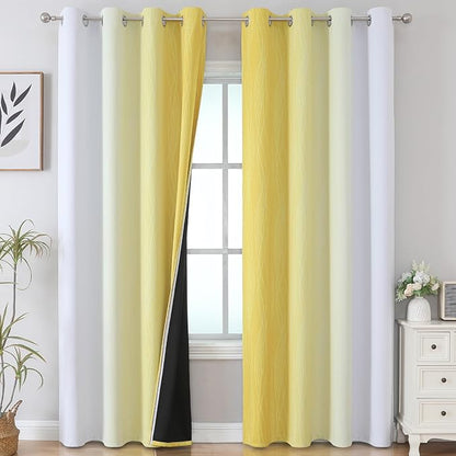 Estelar Textiler Yellow and Grayish White Blackout Curtains 108 Inches Long - Image 2