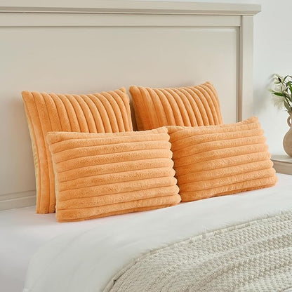 FUTEI Orange Throw Pillow Covers Set of 2, 22x22 Inch Striped Texture Cushion - Image 5