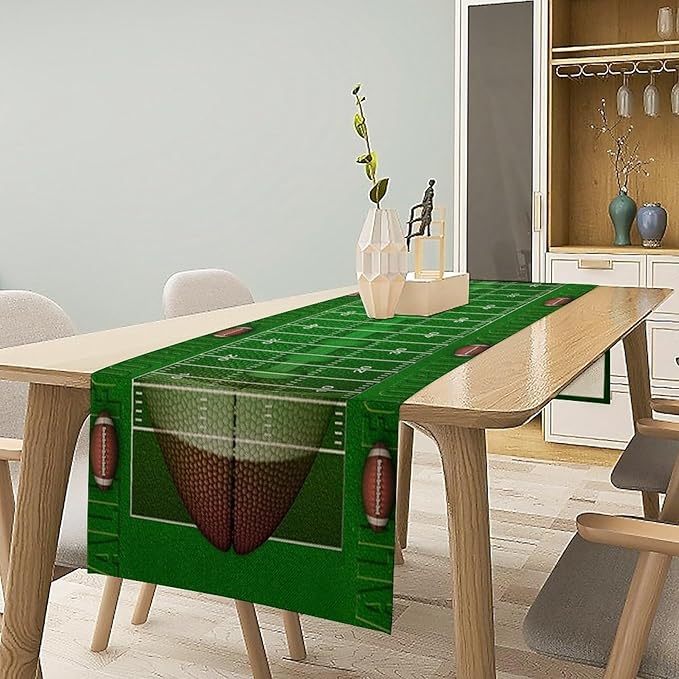 American Football Table Runner Sport Game Days Seasonal Football Field and Ball - Image 2