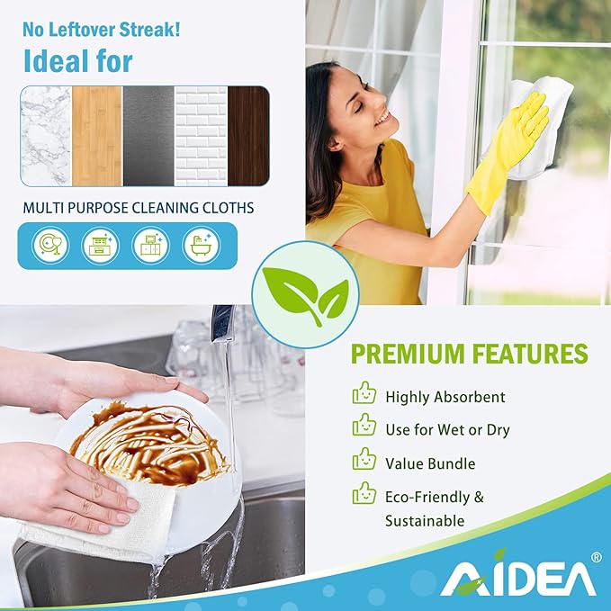 AIDEA Microfiber Cleaning Cloth White 50PK, Cleaning Rags, Lint Free Microfiber - Image 7