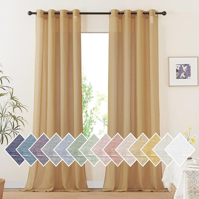 NICETOWN Sheer Linen Bedroom Curtains 96 inch Long, Grommet Privacy Semi Light by NICETOWN