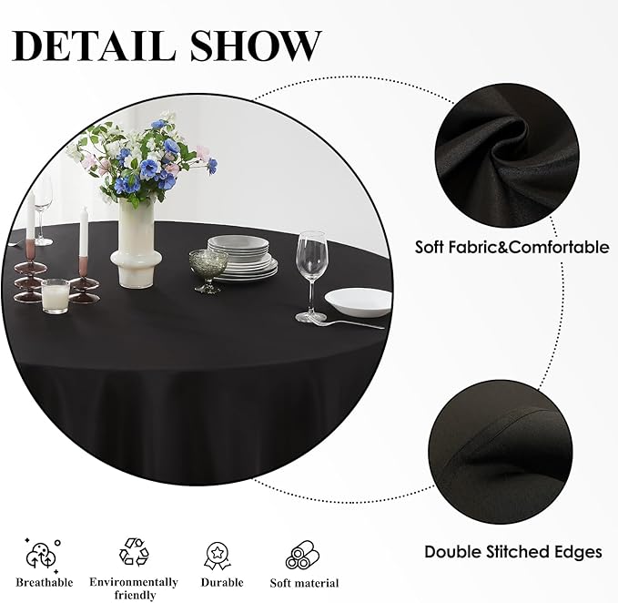 Round Tablecloth 6 Pack 108 Inch Black Tablecloths Washable Decorative Linen - Image 5