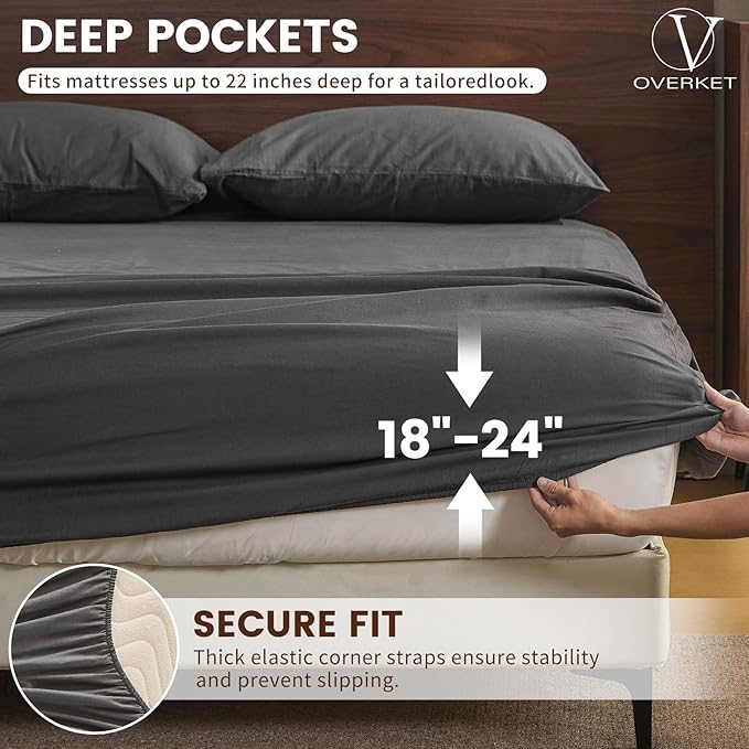 100% Linen Sheet Set Cal King Size Extra Deep Pocket Fits 18-24 Inch Mattress - Image 2
