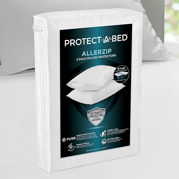 Protect-A-Bed AllerZip Queen 20" x 30" Pillow Protectors, Bed Bug and Dust Mite by Protect-A-Bed