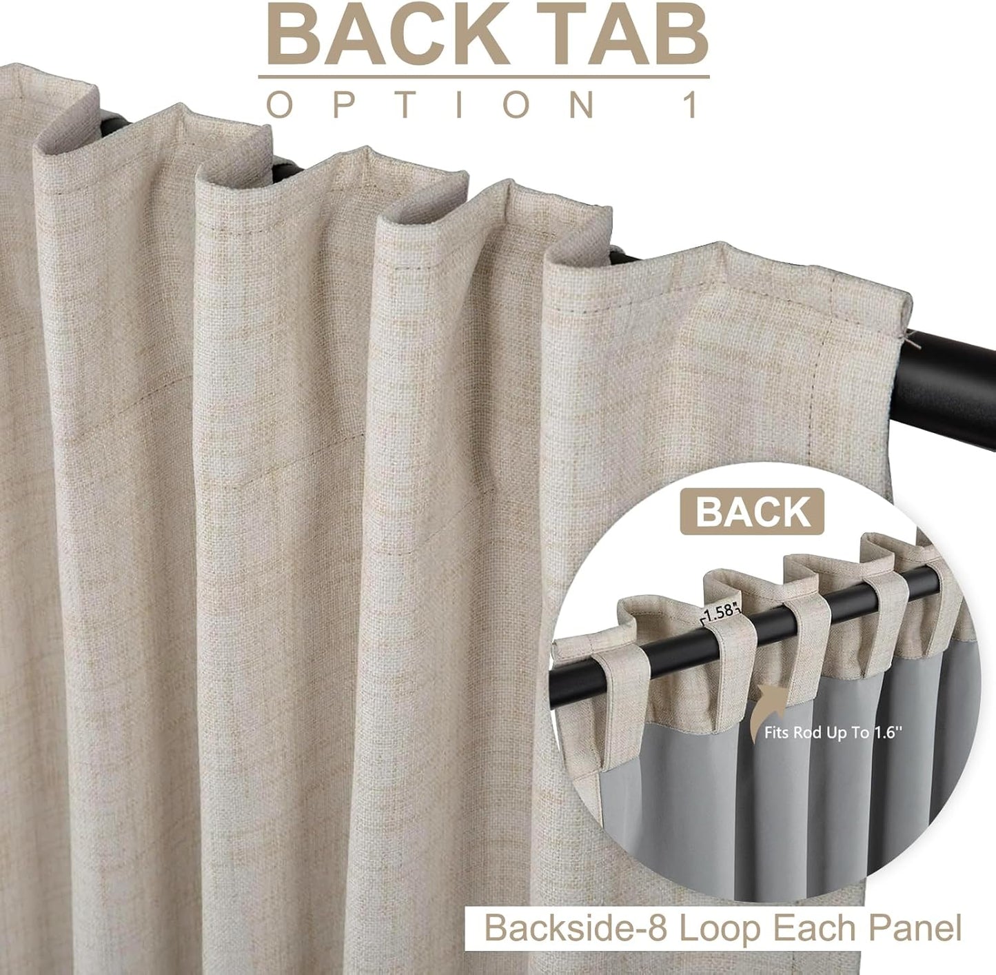 100% Blackout Shield Linen Textured Total Blackout Curtains for Bedroom 84 Inches Long, Back Tab/Rod Pocket Living Room Drapes, Thermal Insulated Blackout Curtains 2 Panels Set, 50" W x 84" L, Cream