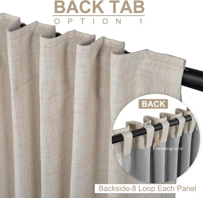 100% Blackout Shield Linen Textured Total Blackout Curtains for Bedroom 84 Inches Long, Back Tab/Rod Pocket Living Room Drapes, Thermal Insulated Blackout Curtains 2 Panels Set, 50" W x 84" L, Cream