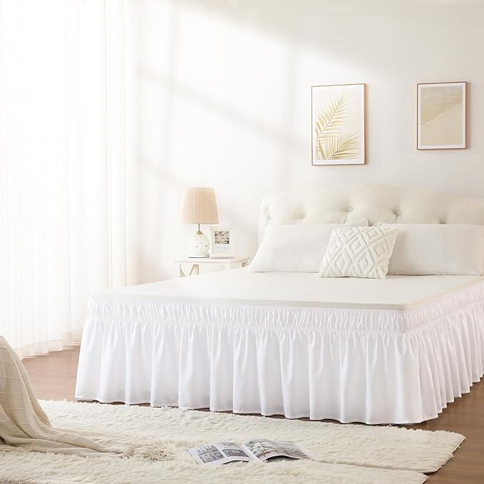 RIMELA White Bed Skirt Queen Size 16 Inch Drop, Elastic Bed Skirting - Image 6