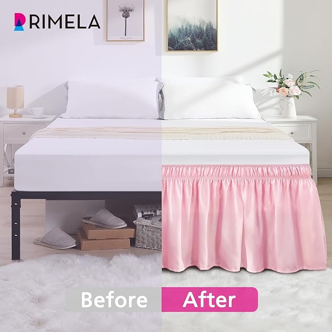 RIMELA Dusty Pink Bed Skirt Queen Size 15 Inch Drop, Wrap Around Elastic - Image 6