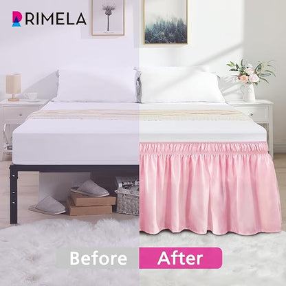 RIMELA Dusty Pink Bed Skirt Queen Size 15 Inch Drop, Wrap Around Elastic - Image 6