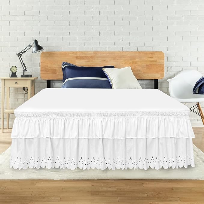 Queen Bed Skirt, Double-Layered Ruffled Eyelet Bed Skirt, Wrap-Around Elastic by ANARACHON