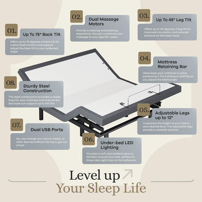 sven & son classic adjustable bed base, head showing dimensions