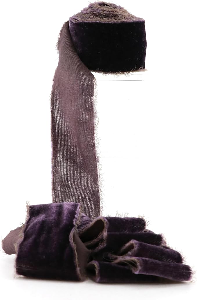 Plum Velvet Ribbon 1.5 Inch Frayed Silk Velvet Rustic Mauve Purple Christmas - Image 8