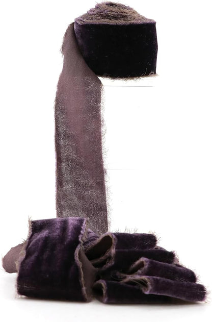 Plum Velvet Ribbon 1.5 Inch Frayed Silk Velvet Rustic Mauve Purple Christmas - Image 8