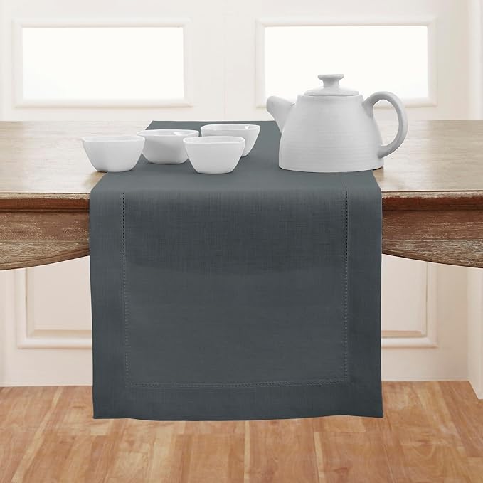 Solino Home Linen Hemstitch Table Runner 60 Inches by SolinoHome