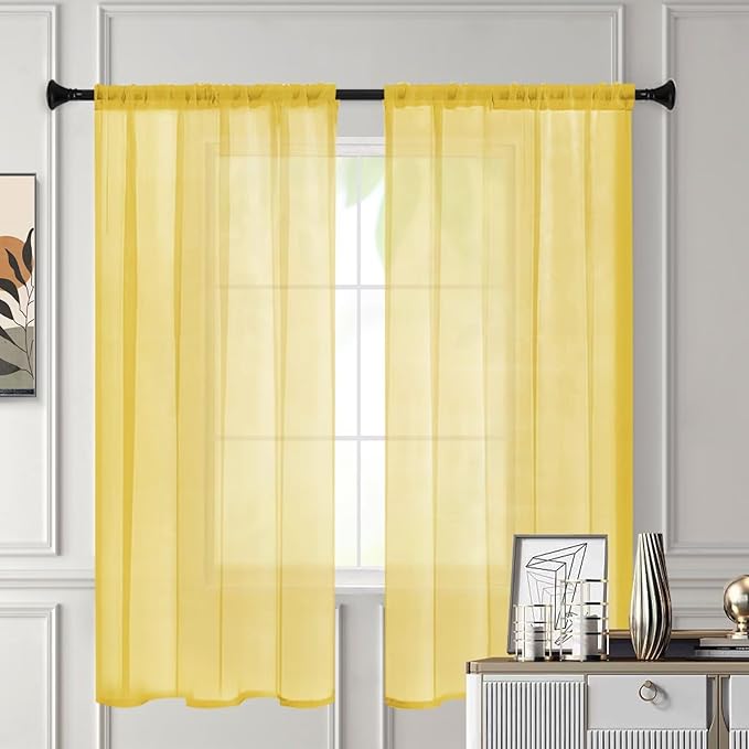 Sheer Curtains 84 Inches Long 2 Panels, Rod Pocket Short Curtain - Image 3