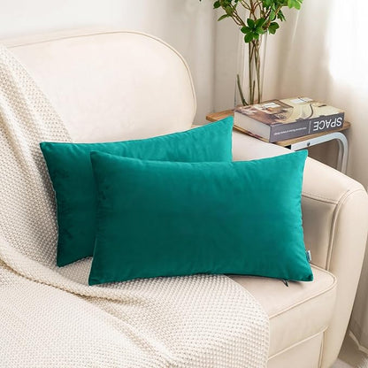 HWY 50 Teal Velvet Rectangular Throw Pillow Covers 12x20 Inch by HWY50