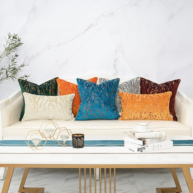 Yangest Orange Yellow Twigs Throw Pillow Cover Branches Velvet Cushion Case - Image 7