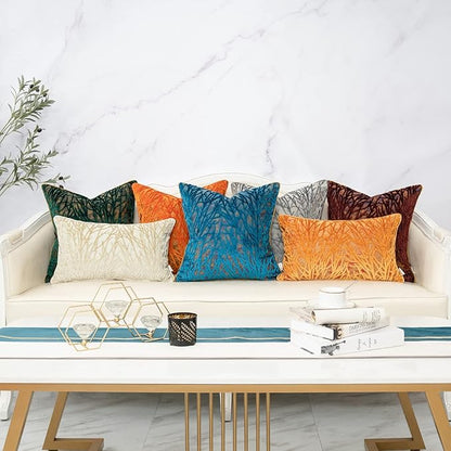 Yangest Orange Yellow Throw Pillow Cover Velvet Cushion Cover Branches - Image 7