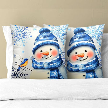 Winter Snowman Throw Pillow Covers 22x22 inch Set of 2 Christma Snowman Blue - Image 3